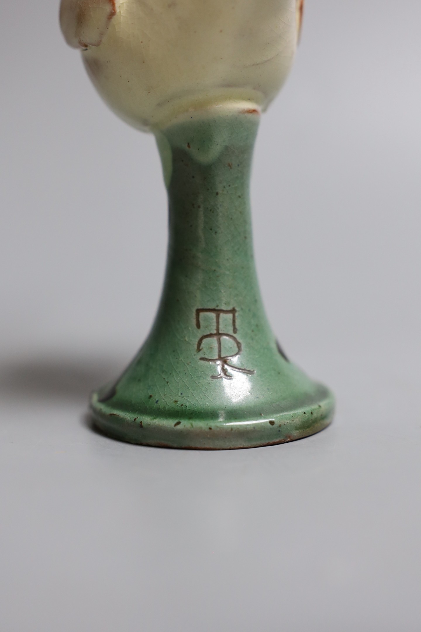 An unusual Studio ware novelty pottery swan whistle, makers monogram TR, 14 cms wide